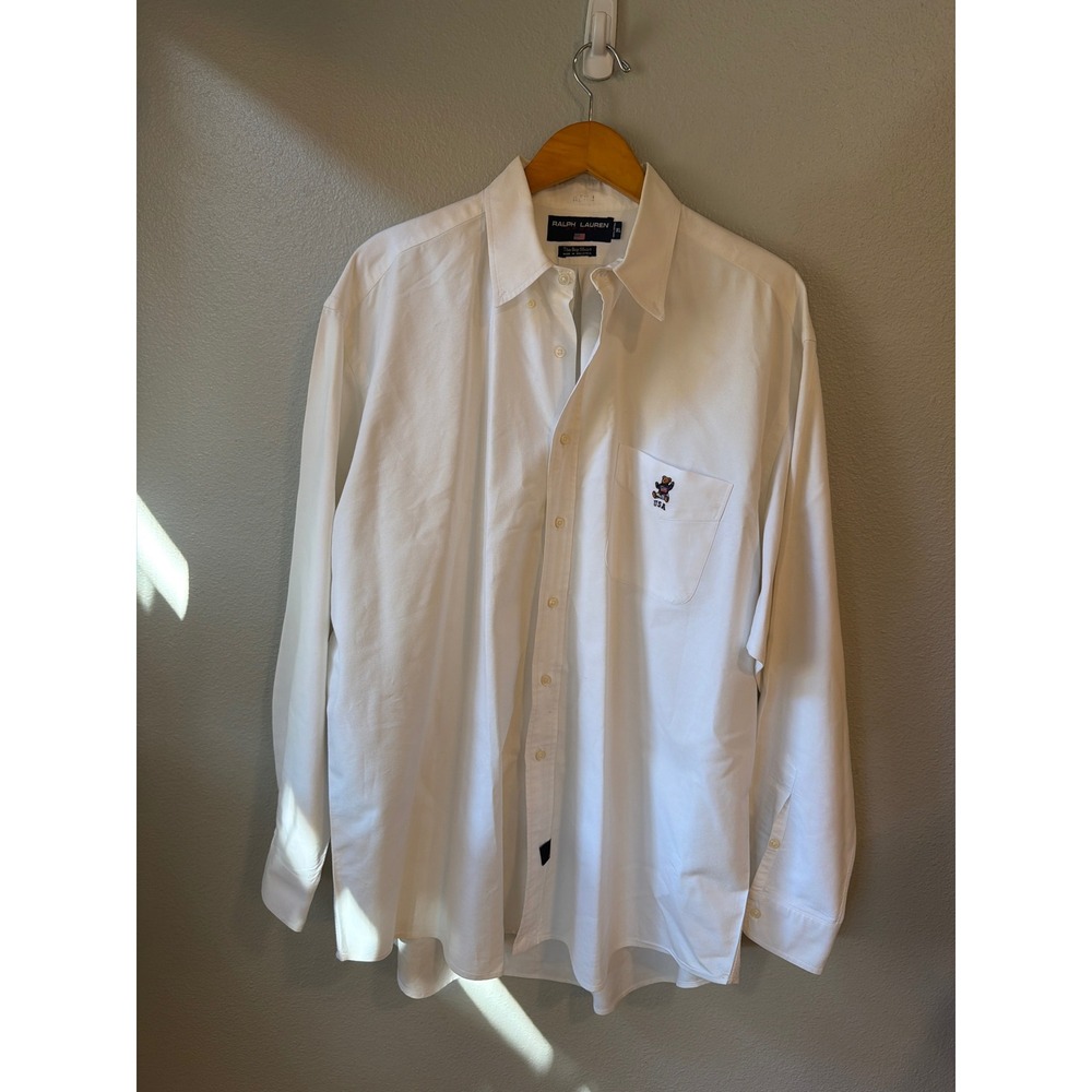 Ralph Lauren Button Down Shirt Mens XL White The Big Shirt Polo Bear USA Logo